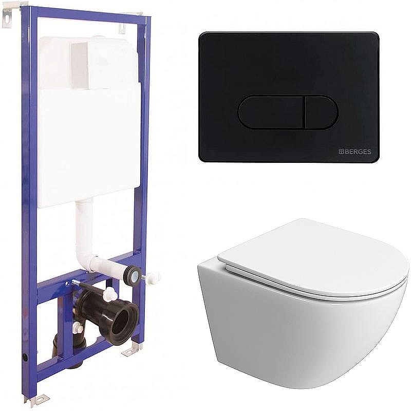 Комплект унитаза BelBagno Uno-Tor BB5177CH-TOR/SC с инсталляцией Berges Novum D5 040235 с сиденьем Микролифт и Черной матовой клавишей смыва
