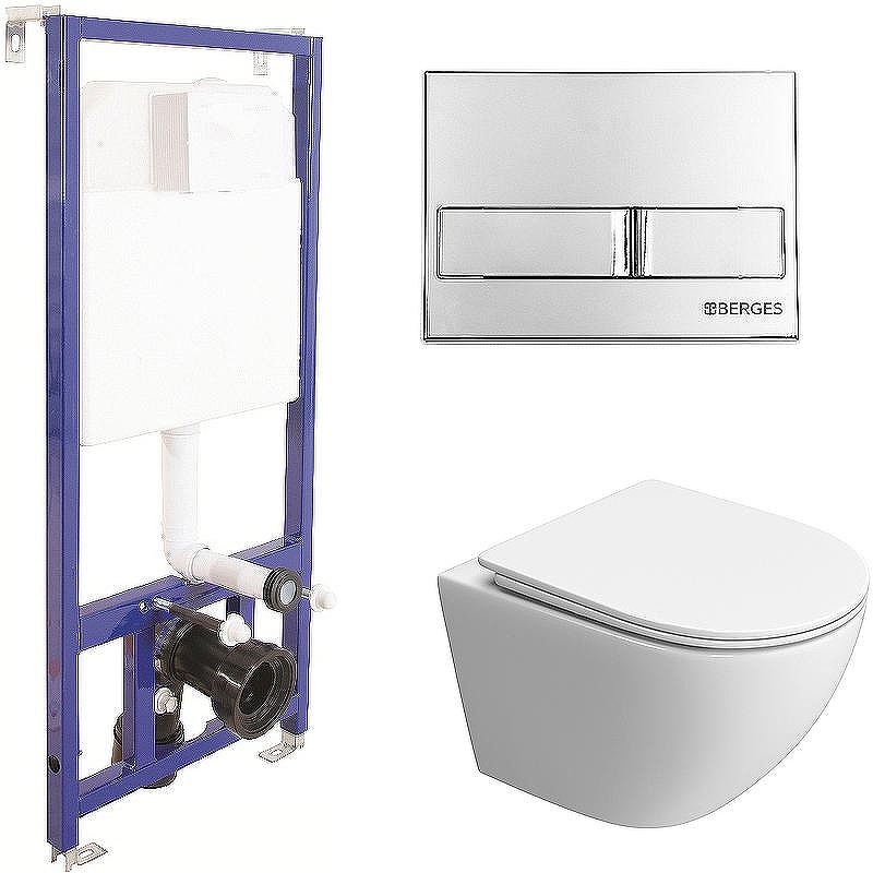 Комплект унитаза BelBagno Uno-Tor BB5177CH-TOR/SC с инсталляцией Berges Novum L3 040213 с сиденьем Микролифт и клавишей смыва Хром