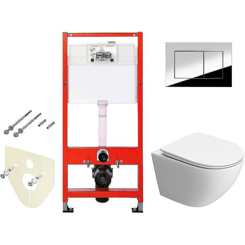 Комплект унитаза BelBagno Uno-Tor BB5177CH-TOR/SC с инсталляцией Tece Profil 9400412 с сиденьем Микролифт и клавишей смыва Хром глянцевый