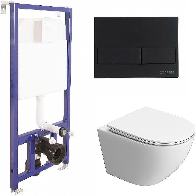 Комплект унитаза BelBagno Uno-Tor BB5177CH-TOR/SC с инсталляцией Berges Novum L5 040215 с сиденьем Микролифт и Черной матовой клавишей смыва