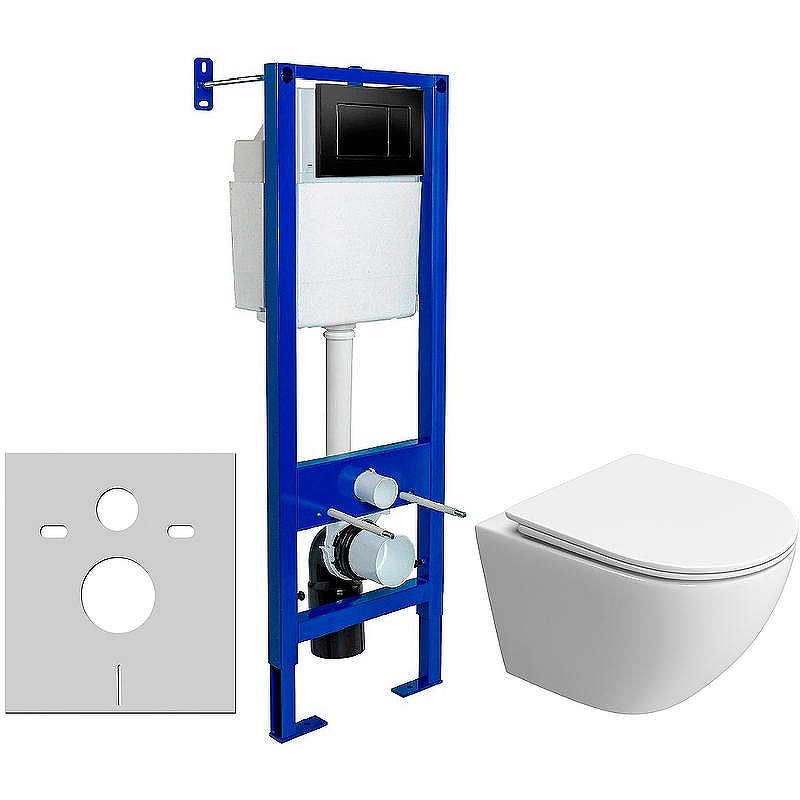 Комплект унитаза BelBagno Uno-Tor BB5177CH-TOR/SC с инсталляцией Berges Atom 410 040332 с сиденьем Микролифт и Черной матовой клавишей смыва