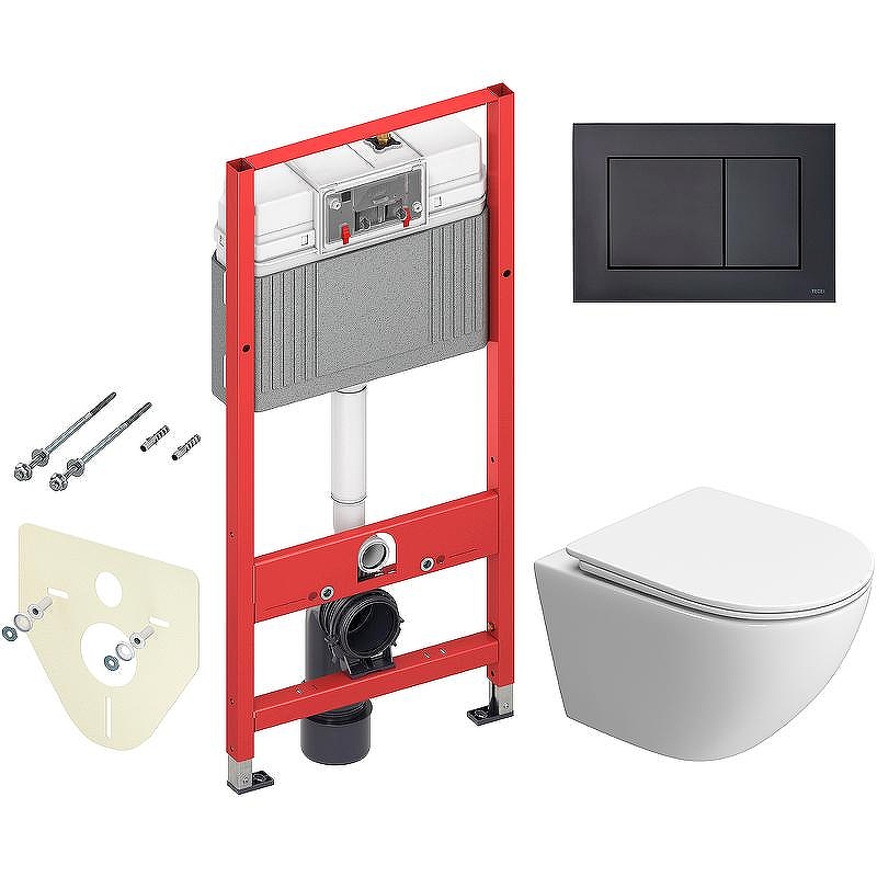 Комплект унитаза BelBagno Uno-Tor BB5177CH-TOR/SC с инсталляцией Tece Now 9400414 с сиденьем Микролифт и Черной матовой клавишей смыва