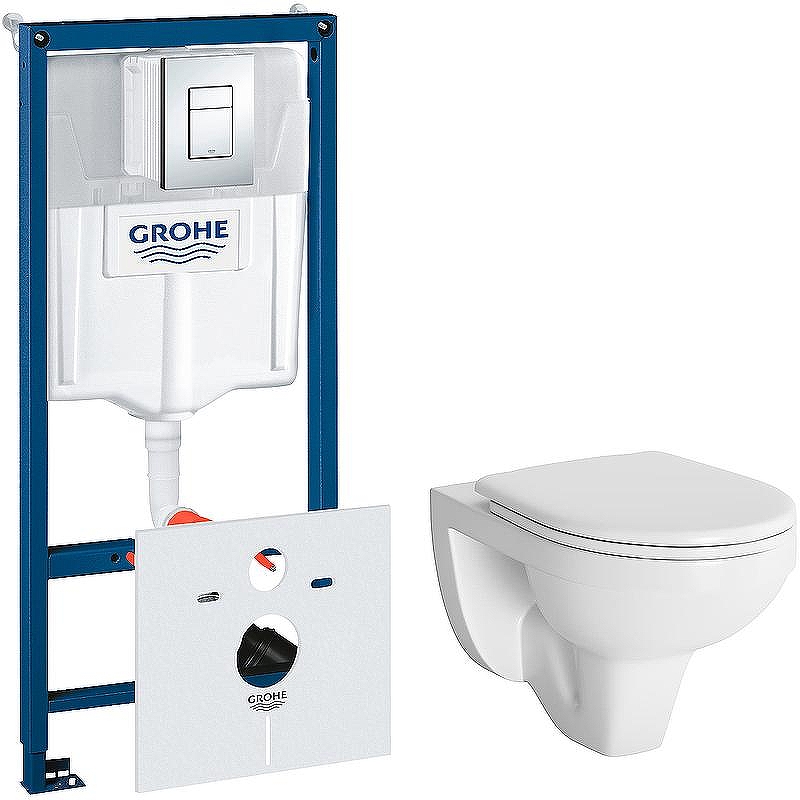 Комплект унитаза Berges Gamma 081105 с инсталляцией Grohe Rapid SL 38775001 с сиденьем Микролифт и клавишей смыва Хром