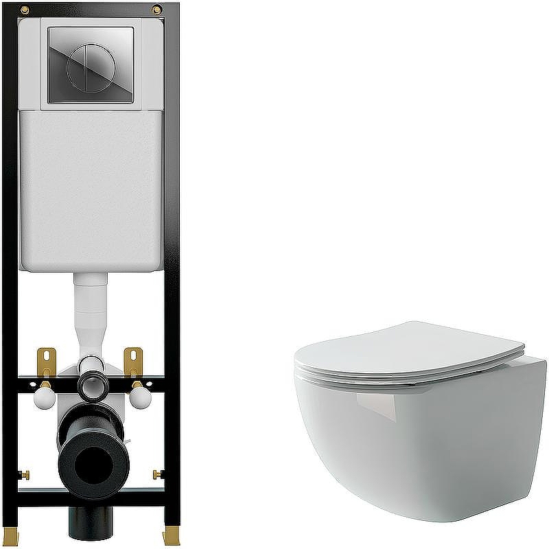 Комплект унитаза Ceramicanova Forma CN3009 с инсталляцией Cersanit Black 35 S-IN-BLACK-Cg-w с сиденьем Микролифт и клавишей смыва Хром