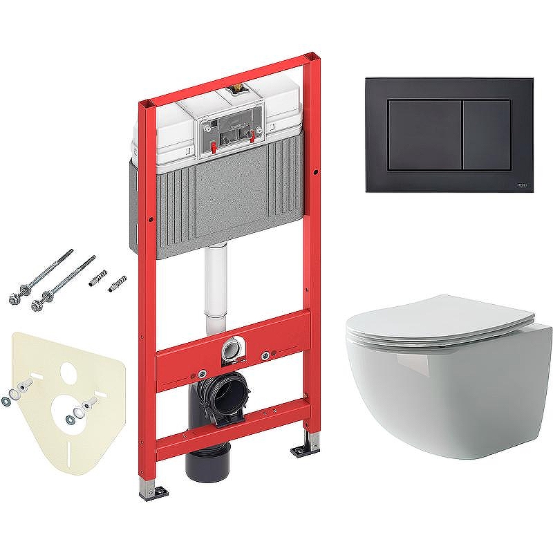 Комплект унитаза Ceramicanova Forma CN3009 с инсталляцией Tece Now 9400414 с сиденьем Микролифт и Черной матовой клавишей смыва