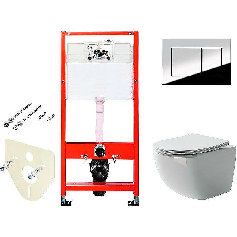 Комплект унитаза Ceramicanova Forma CN3009 с инсталляцией Tece Profil 9400412 с сиденьем Микролифт и клавишей смыва Хром глянцевый