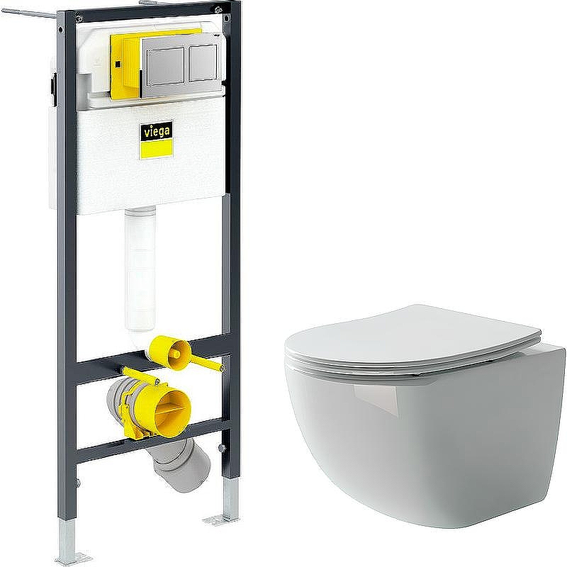 Комплект унитаза Ceramicanova Forma CN3009 с инсталляцией Viega Prevista Dry 8524.14 792596 с сиденьем Микролифт и клавишей смыва Хром