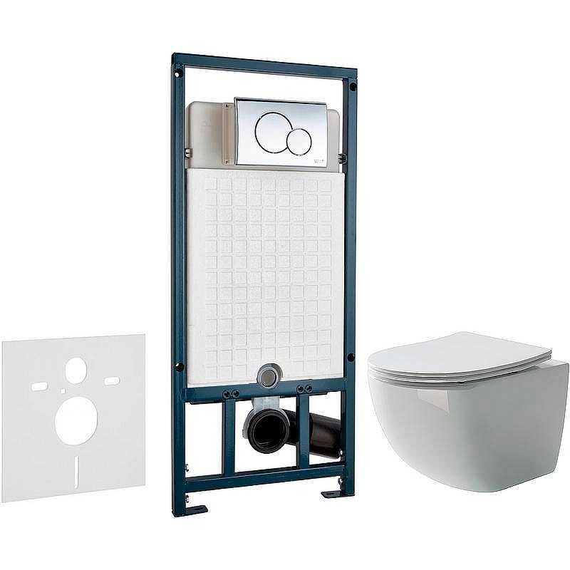 Комплект унитаза Ceramicanova Forma CN3009 с сиденьем Микролифт и инсталляцией WeltWasser WW Marberg 507 10000005949+10000005952 с клавишей смыва Хром глянцевый