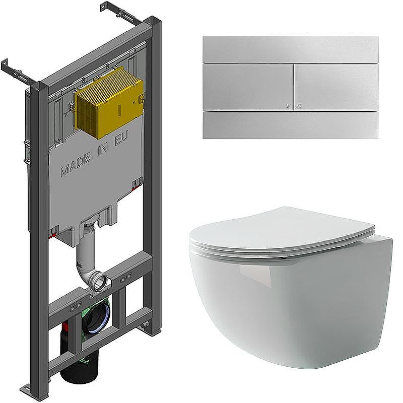 Комплект унитаза Ceramicanova Forma CN3009 с сиденьем Микролифт и инсталляцией Jacob Delafon E29025-NF+E4316-CP с клавишей смыва Хром