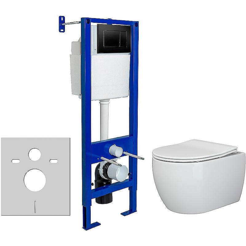 Комплект унитаза Ceramicanova Play CN3001 с инсталляцией Berges Atom 410 040332 с сиденьем Микролифт и Черной матовой клавишей смыва