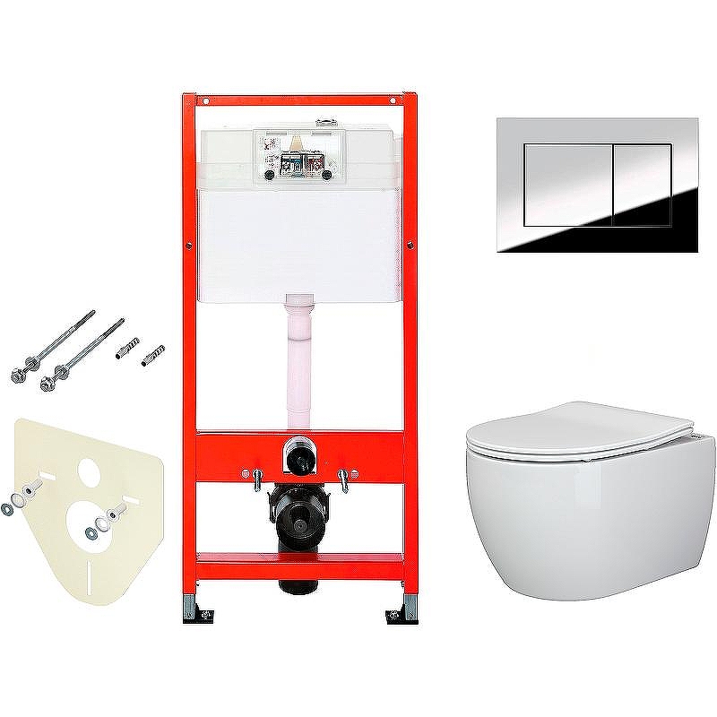 Комплект унитаза Ceramicanova Play CN3001 с инсталляцией Tece Profil 9400412 с сиденьем Микролифт и клавишей смыва Хром глянцевый