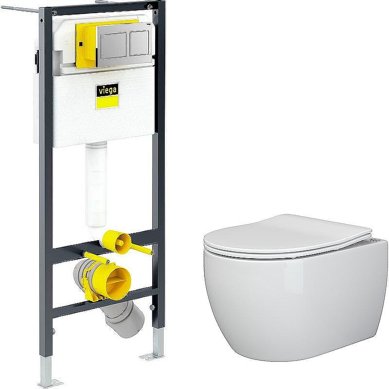 Комплект унитаза Ceramicanova Play CN3001 с инсталляцией Viega Prevista Dry 8524.14 792596 с сиденьем Микролифт и клавишей смыва Хром