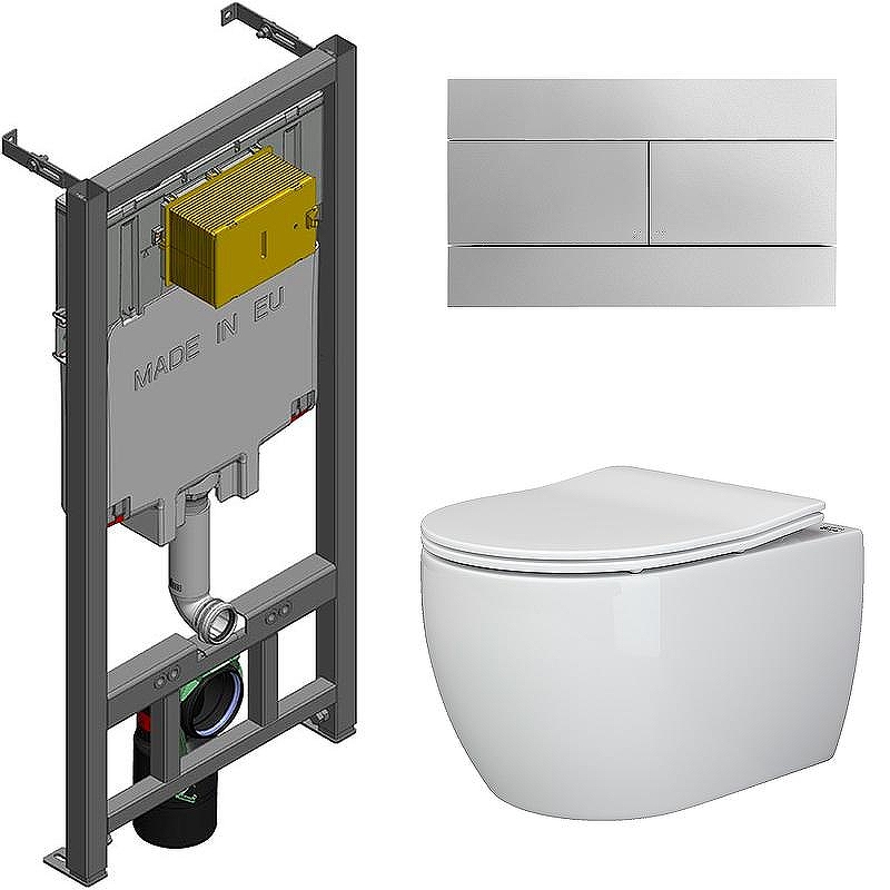 Комплект унитаза Ceramicanova Play CN3001 с сиденьем Микролифт и инсталляцией Jacob Delafon E29025-NF+E4316-CP с клавишей смыва Хром