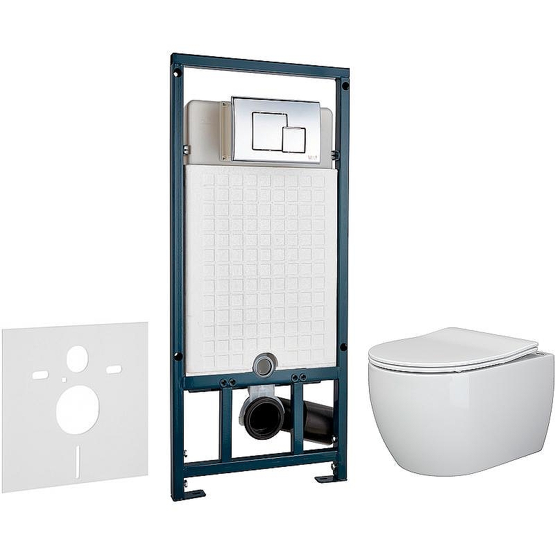 Комплект унитаза Ceramicanova Play CN3001 с сиденьем Микролифт и инсталляцией WeltWasser WW Marberg 507 10000005949+10000005953 с клавишей смыва Хром глянцевый