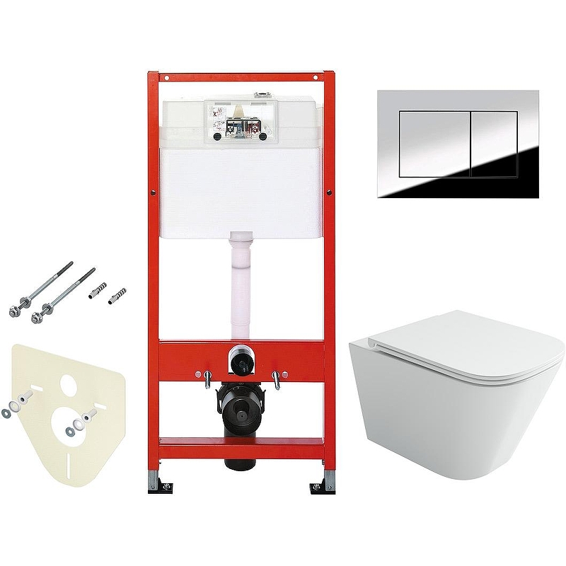 Комплект унитаза Ceramicanova Union CN4009T с инсталляцией Tece Profil 9400412 с сиденьем Микролифт и клавишей смыва Хром глянцевый