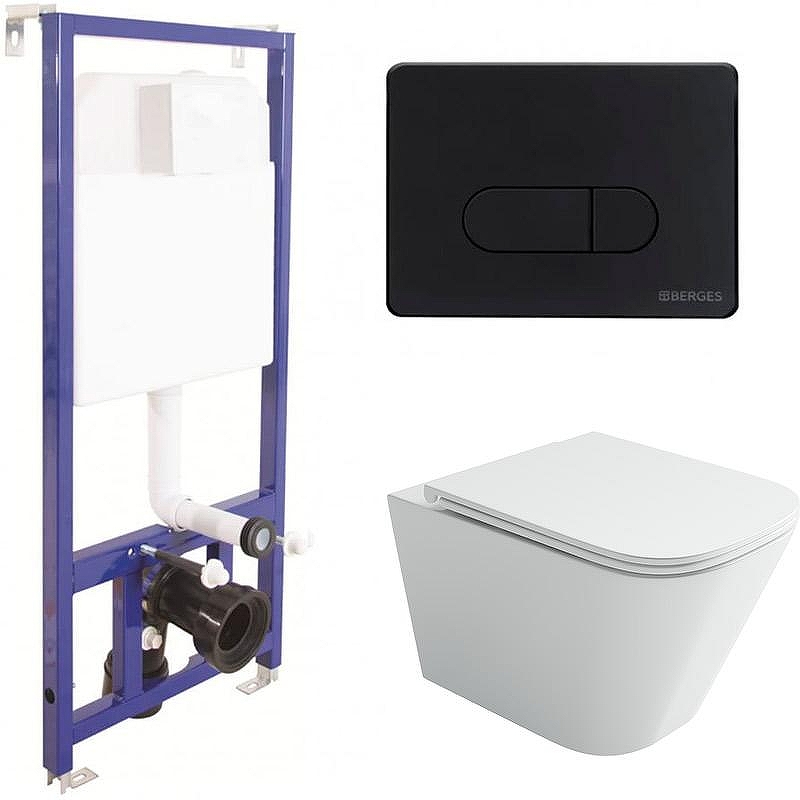 Комплект унитаза Ceramicanova Union CN4009T с инсталляцией Berges Novum D5 040235 с сиденьем Микролифт и Черной матовой клавишей смыва
