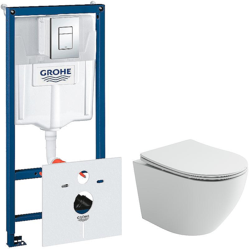 Комплект унитаза Ceramicanova Uno Rimless CN11001 с инсталляцией Grohe Rapid SL 38775001 с сиденьем Микролифт и клавишей смыва Хром