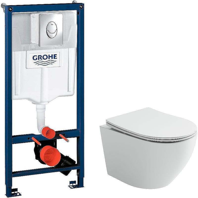 Комплект унитаза Ceramicanova Uno Rimless CN11001 с инсталляцией Grohe Rapid SL 38721001 с сиденьем Микролифт и клавишей смыва Хром