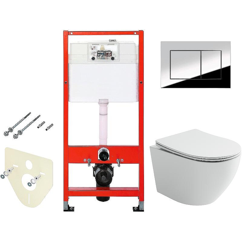 Комплект унитаза Ceramicanova Uno Rimless CN11001 с инсталляцией Tece Profil 9400412 с сиденьем Микролифт и клавишей смыва Хром глянцевый