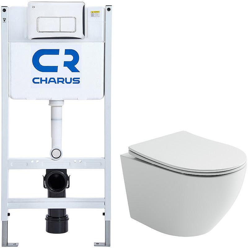 Комплект унитаза Ceramicanova Uno Rimless CN11001 с инсталляцией Charus City CR.200.21.01 с сиденьем Микролифт и клавишей смыва Хром глянцевый