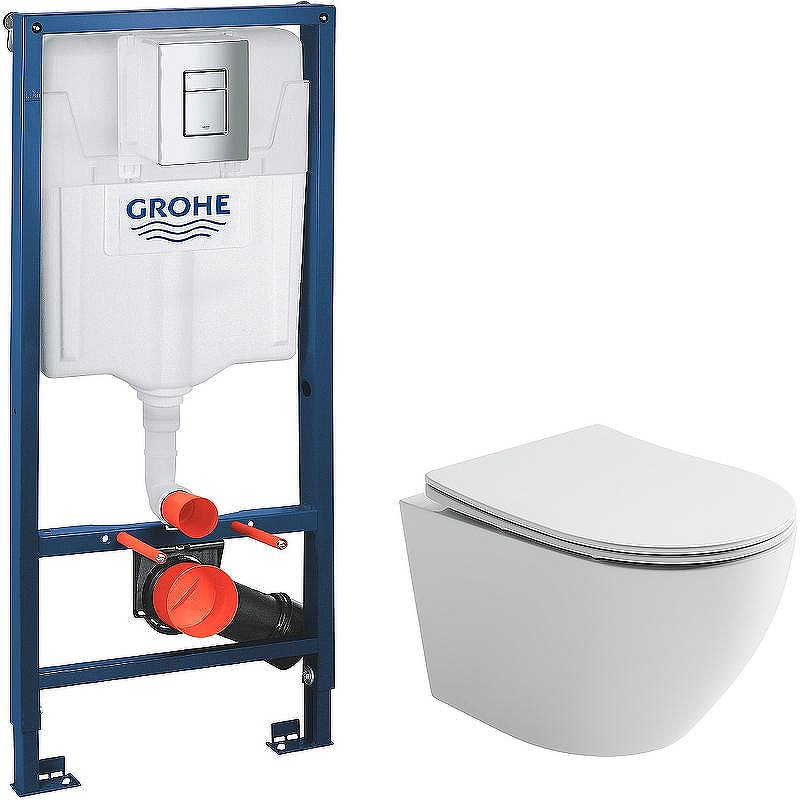 Комплект унитаза Ceramicanova Uno Rimless CN11001 с инсталляцией Grohe Rapid SL 38772001 с сиденьем Микролифт и клавишей смыва Хром