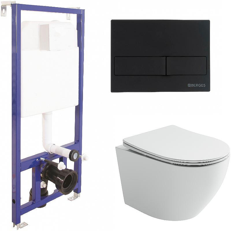 Комплект унитаза Ceramicanova Uno Rimless CN11001 с инсталляцией Berges Novum L5 040215 с сиденьем Микролифт и Черной матовой клавишей смыва