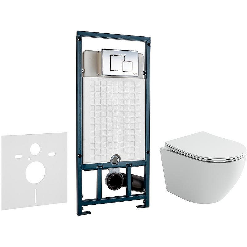Комплект унитаза Ceramicanova Uno Rimless CN11001 с сиденьем Микролифт и инсталляцией WeltWasser WW Marberg 507 10000005949+10000005953 с клавишей смыва Хром глянцевый