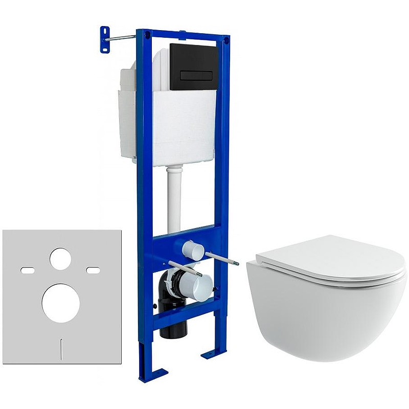 Комплект унитаза Ceramicanova Vogue CN4008T с инсталляцией Berges Atom 410 040340 с сиденьем Микролифт и Черной матовой клавишей смыва