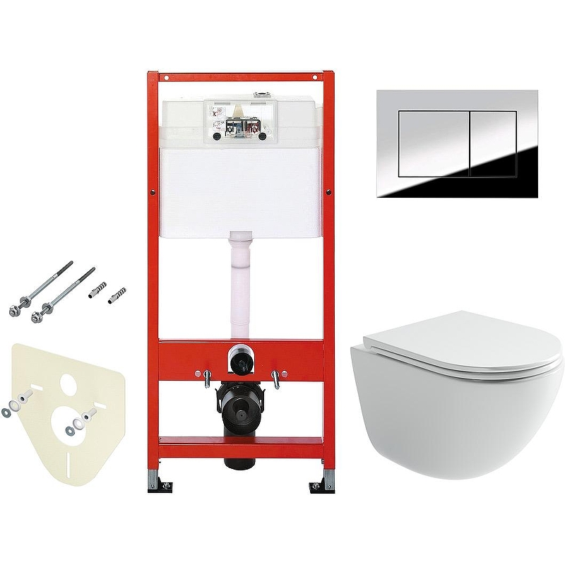 Комплект унитаза Ceramicanova Vogue CN4008T с инсталляцией Tece Profil 9400412 с сиденьем Микролифт и клавишей смыва Хром глянцевый