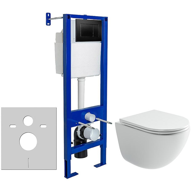 Комплект унитаза Ceramicanova Vogue CN4008T с инсталляцией Berges Atom 410 040332 с сиденьем Микролифт и Черной матовой клавишей смыва