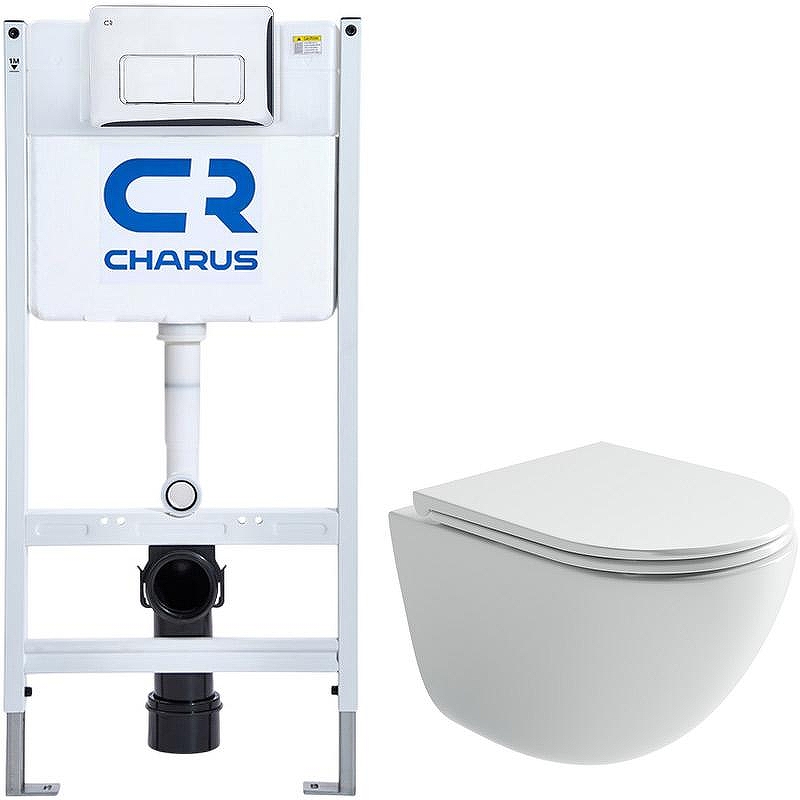 Комплект унитаза Ceramicanova Vogue CN4008T с инсталляцией Charus City CR.200.21.01 с сиденьем Микролифт и клавишей смыва Хром глянцевый