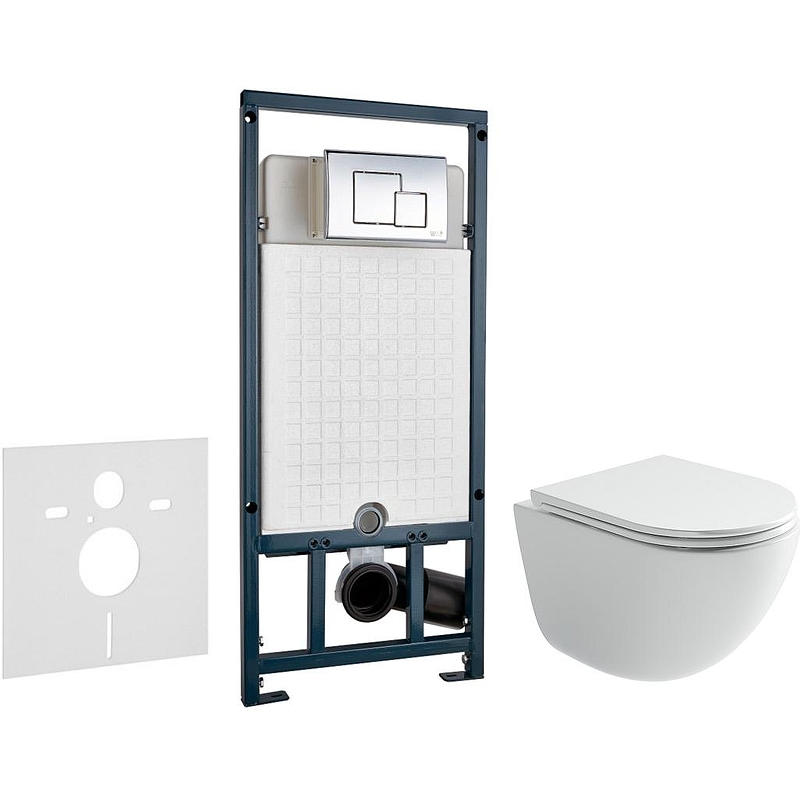Комплект унитаза Ceramicanova Vogue CN4008T с сиденьем Микролифт и инсталляцией WeltWasser WW Marberg 507 10000005949+10000005953 с клавишей смыва Хром глянцевый