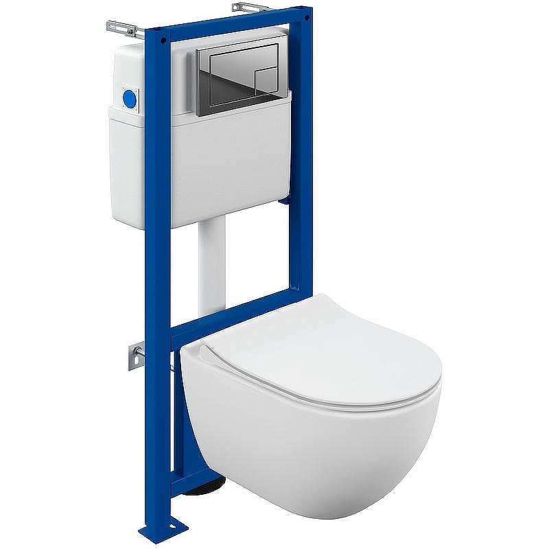Комплект унитаза Cersanit Brasko Smart CO DPL EO Slim с сиденьем Микролифт и инсталляцией Link Pro 68295 с клавишей смыва Хром глянцевый