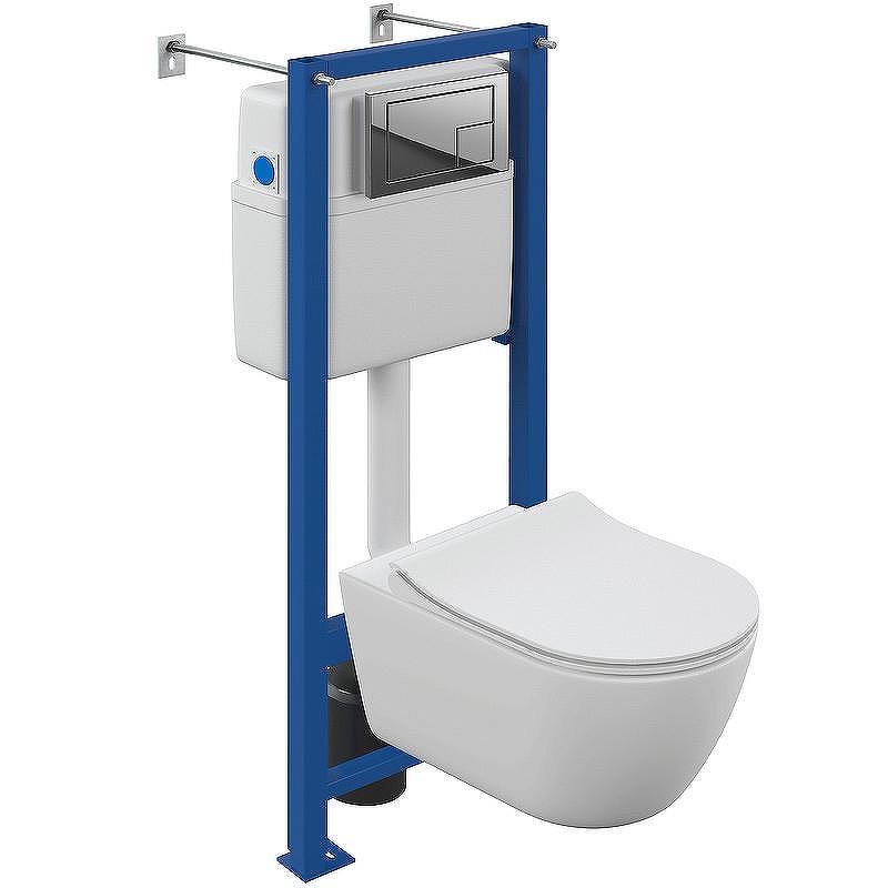 Комплект унитаза Cersanit Nature Oval CO DPL EO slim LP с инсталляцией Vector 64576 с сиденьем Микролифт с клавишей смыва Хром глянцевый