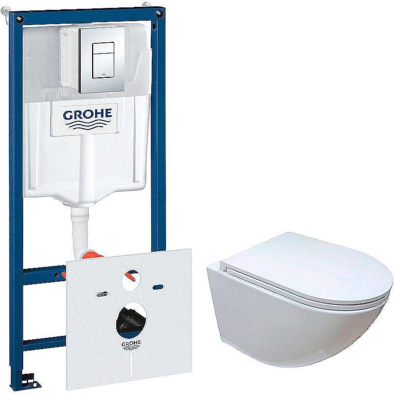 Комплект унитаза Ceruttispa B-2376-3 7183 с инсталляцией Grohe Rapid SL 38775001 с сиденьем Микролифт и клавишей смыва Хром