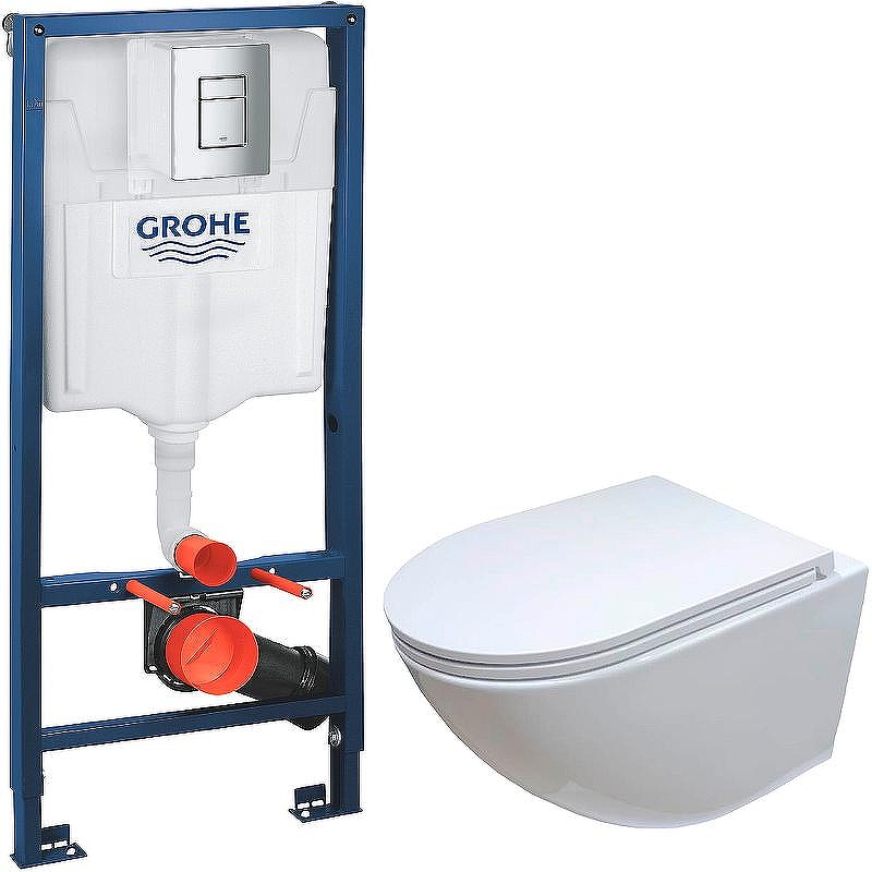 Комплект унитаза Ceruttispa B-2376-3 7183 с инсталляцией Grohe Rapid SL 38772001 с сиденьем Микролифт и клавишей смыва Хром