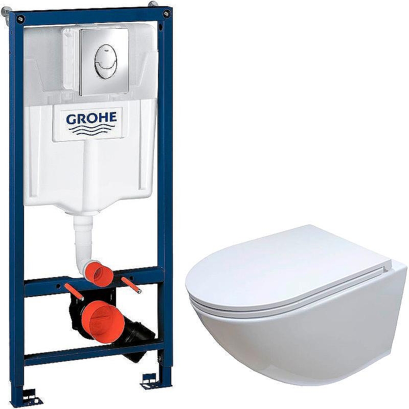 Комплект унитаза Ceruttispa B-2376-3 7183 с инсталляцией Grohe Rapid SL 38721001 с сиденьем Микролифт и клавишей смыва Хром
