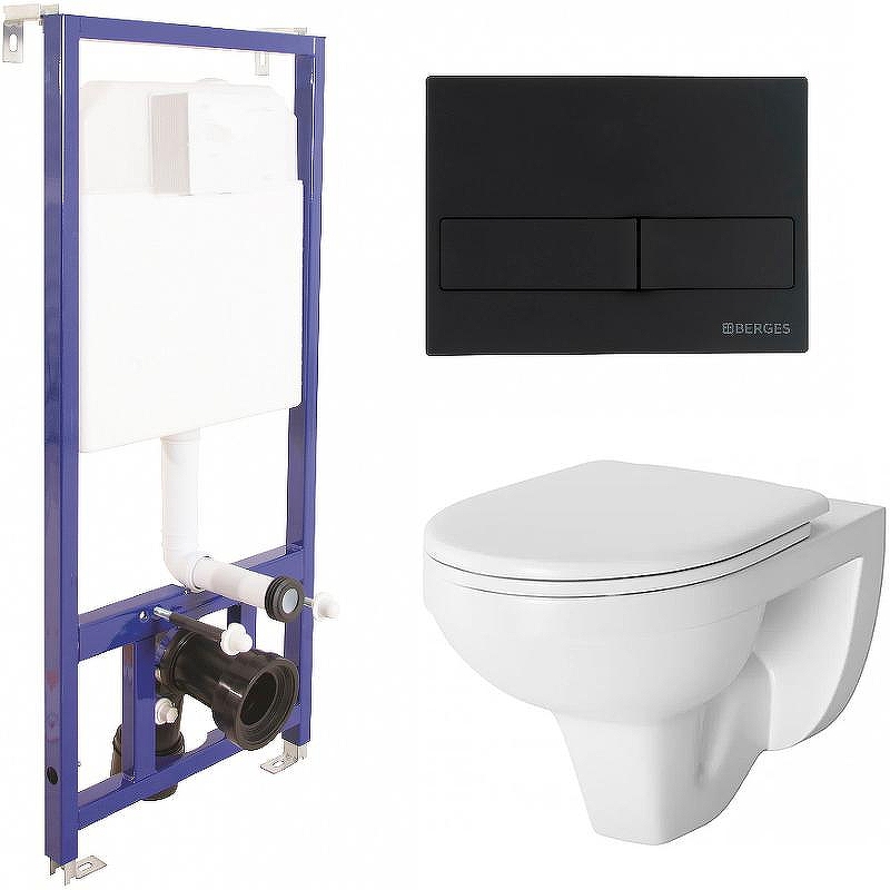 Комплект унитаза Damixa Jupiter DX77C1738SC с инсталляцией Berges Novum L5 040215 с сиденьем Микролифт и Черной матовой клавишей смыва