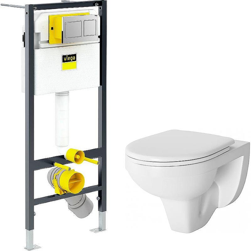 Комплект унитаза Damixa Jupiter DX77C1738SC с инсталляцией Viega Prevista Dry 8524.14 792596 с сиденьем Микролифт и клавишей смыва Хром