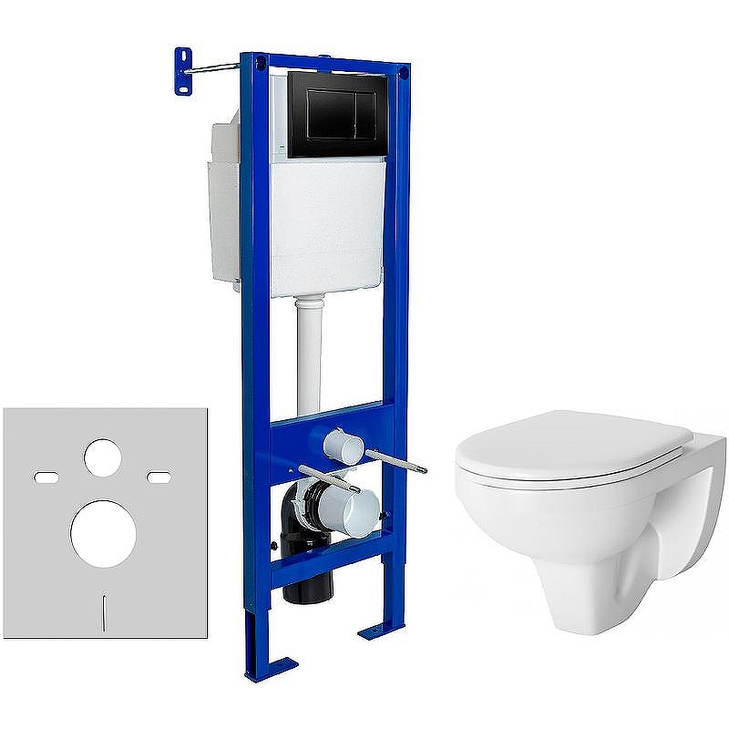 Комплект унитаза Damixa Jupiter DX77C1738SC с инсталляцией Berges Atom 410 040332 с сиденьем Микролифт и Черной матовой клавишей смыва