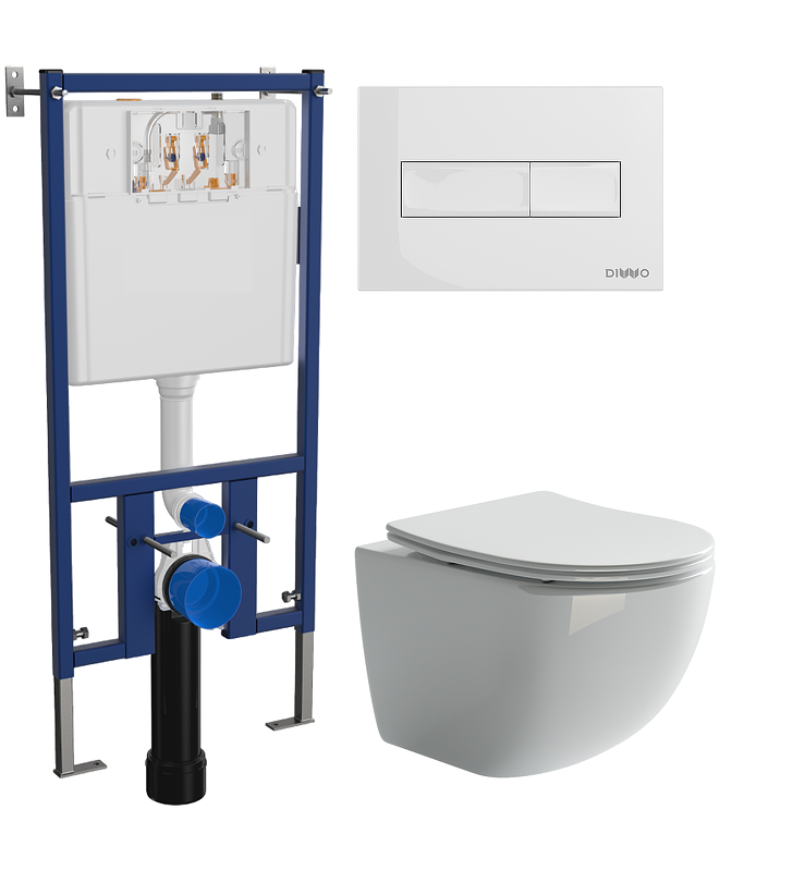 Комплект унитаза DIWO Ceramicanova Forma CN3009 с сиденьем с инсталляцией DIWO 4501 с клавишей смыва цвет Глянцевый белый