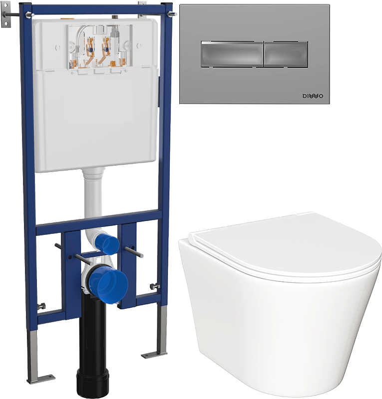 Комплект унитаза DIWO Ceramicanova Forma CN3011 с сиденьем с инсталляцией DIWO 4501 с клавишей смыва цвет Матовый хром