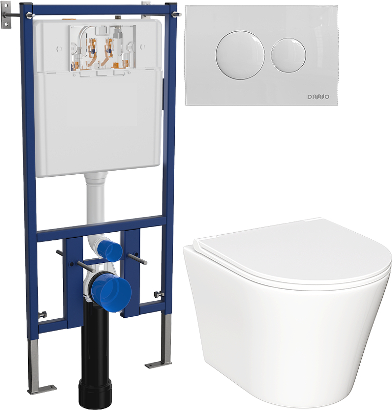 Комплект унитаза DIWO Ceramicanova Forma CN3011 с сиденьем с инсталляцией DIWO 4501 с клавишей смыва цвет Глянцевый белый