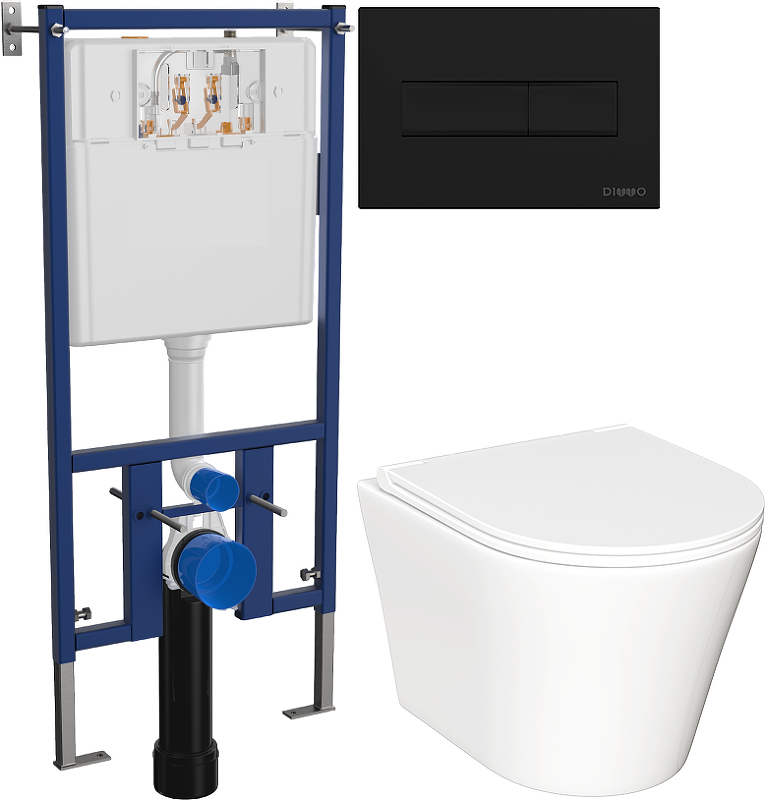 Комплект унитаза DIWO Ceramicanova Forma CN3011 с сиденьем с инсталляцией DIWO 4501 с клавишей смыва цвет Матовый черный