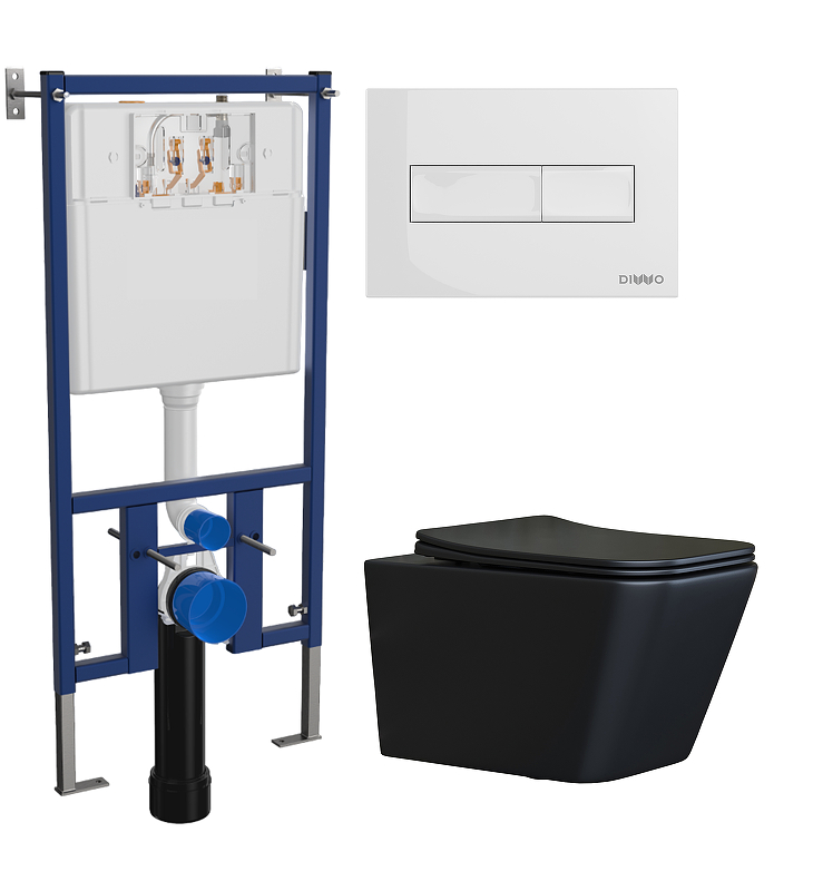 Комплект унитаза DIWO Ceramicanova Metric CN3007MB с сиденьем с инсталляцией DIWO 4501 с клавишей смыва цвет Глянцевый белый