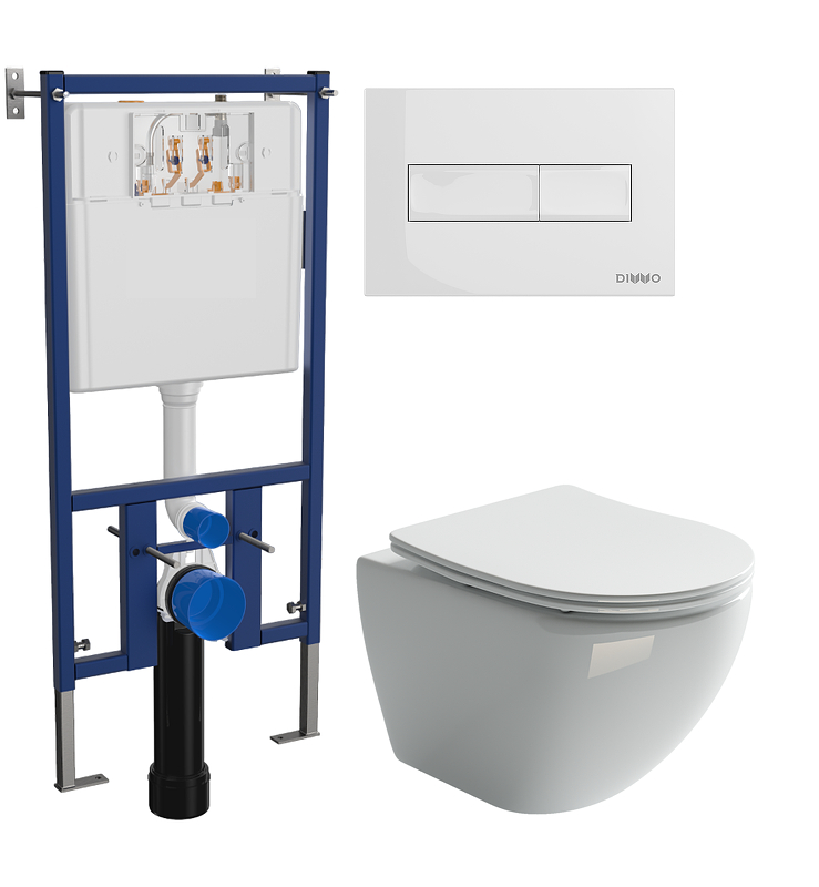 Комплект унитаза DIWO Ceramicanova Metropol CN4002 с сиденьем с инсталляцией DIWO 4501 с клавишей смыва цвет Глянцевый белый