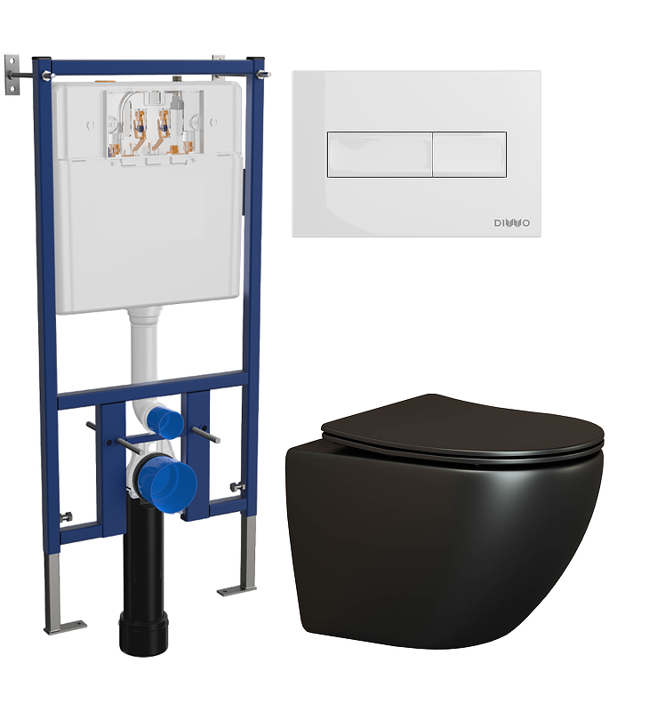 Комплект унитаза DIWO Ceramicanova Metropol CN4002MB с сиденьем с инсталляцией DIWO 4501 с клавишей смыва цвет Глянцевый белый