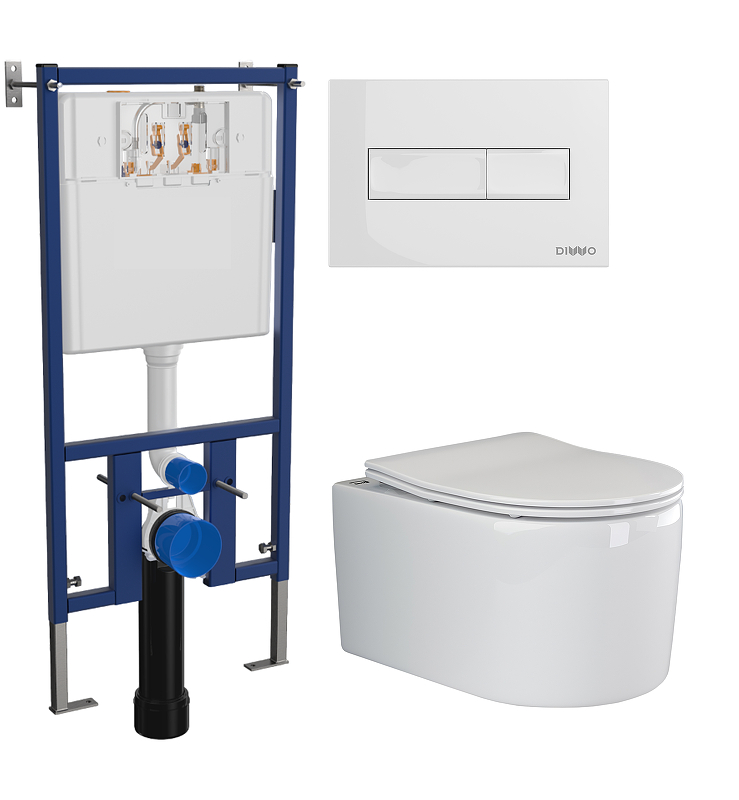 Комплект унитаза DIWO Ceramicanova Moments CN3003 с сиденьем с инсталляцией DIWO 4501 с клавишей смыва цвет Глянцевый белый