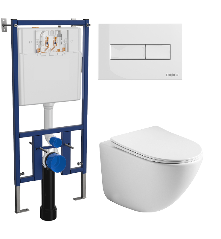 Комплект унитаза DIWO Ceramicanova Mono CN1905 с сиденьем с инсталляцией DIWO 4501 с клавишей смыва цвет Глянцевый белый