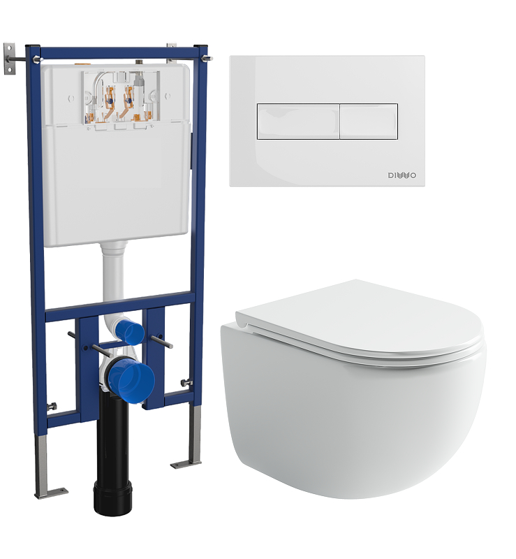 Комплект унитаза DIWO Ceramicanova UP Rimless CN4007 с сиденьем с инсталляцией DIWO 4501 с клавишей смыва цвет Глянцевый белый
